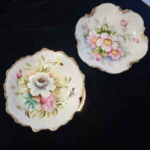 Ardalt Lenwile Floral Porcelain Decorative Bowls Gold Trim 2 Hand-Painted 8"